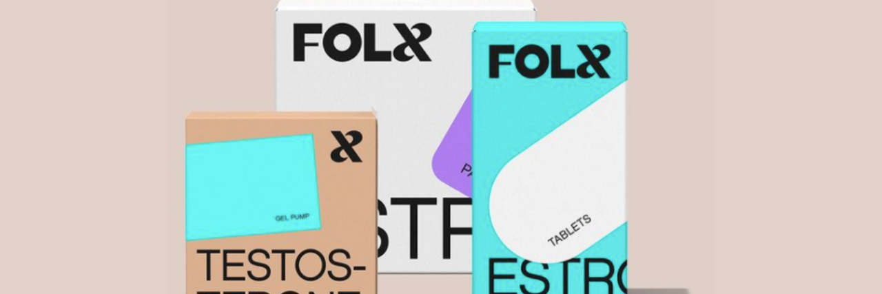 Folx Health boxes of testosterone and estrogen treatments