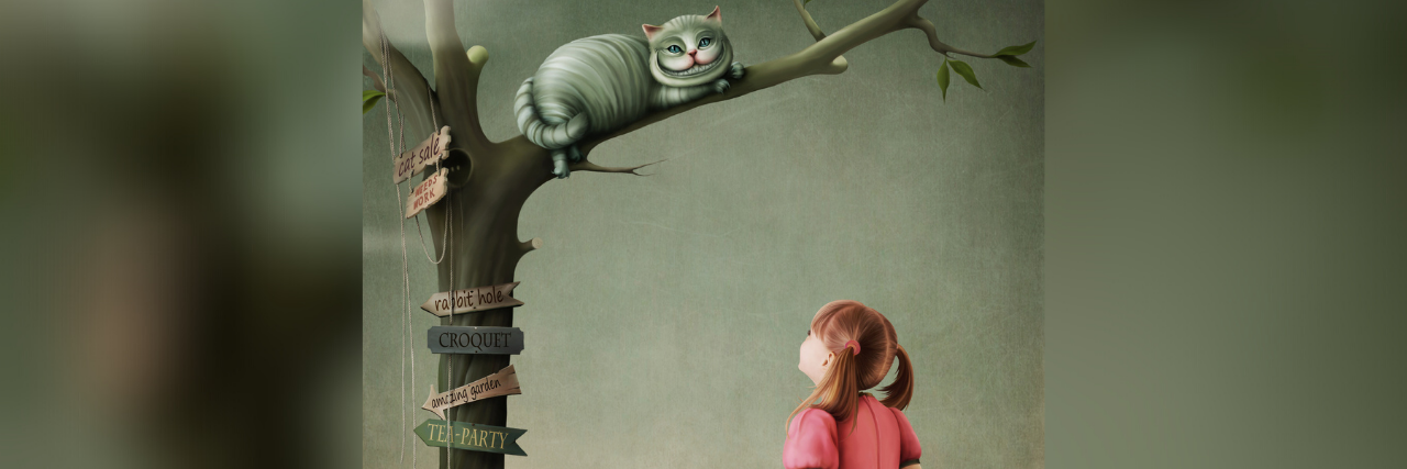 How to Make Decisions When You Live With a Chronic Illness Alice in Wonderland, looking up at the Cheshire Cat, who sits in a tree