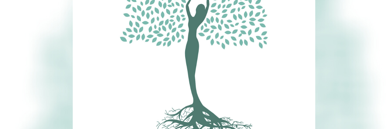 Making It Through the Cycle of Depression Illustration of tree as a woman, her arms reaching up towards the leaves with roots below