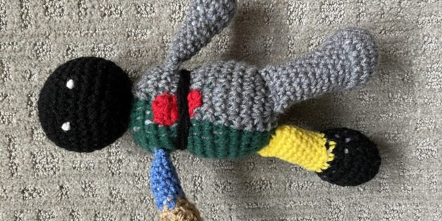How I Experience Anxiety With Cerebral Palsy This image depicts the front view of crocheted Ares.