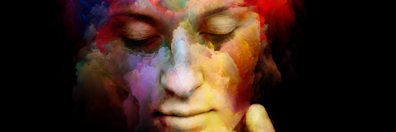 Woman with abstract colors -- art.