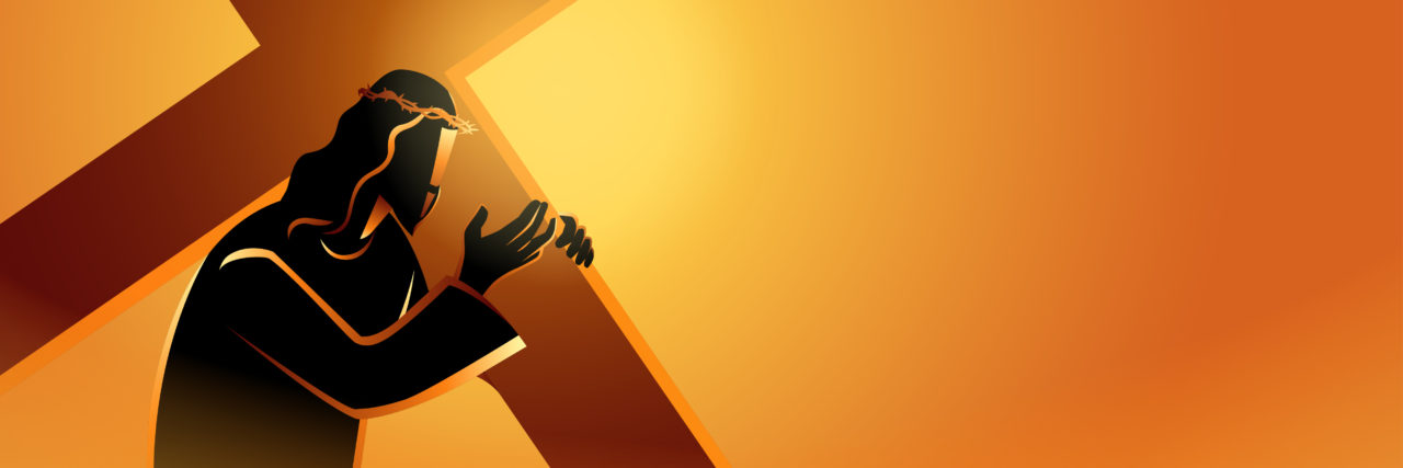 Reflections on the Way of the Cross for Life With a Disability Biblical vector illustration series. Way of the Cross or Stations of the Cross, Jesus accepts his cross.