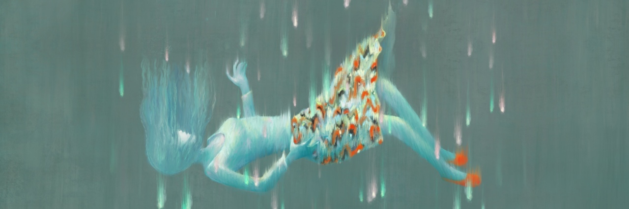 What It's Like Growing Up Feeling 'Wrong' drawing of a lonely girl falling in blue space