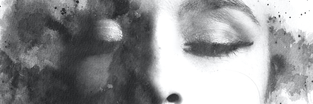 The Most Distressing Symptoms of My Bipolar Disorder Paintography double exposure of woman's face with eyes closed, on white background