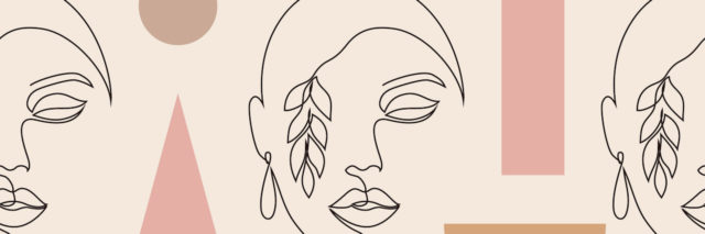 Pattern of drawing of woman's faced and geometric figures