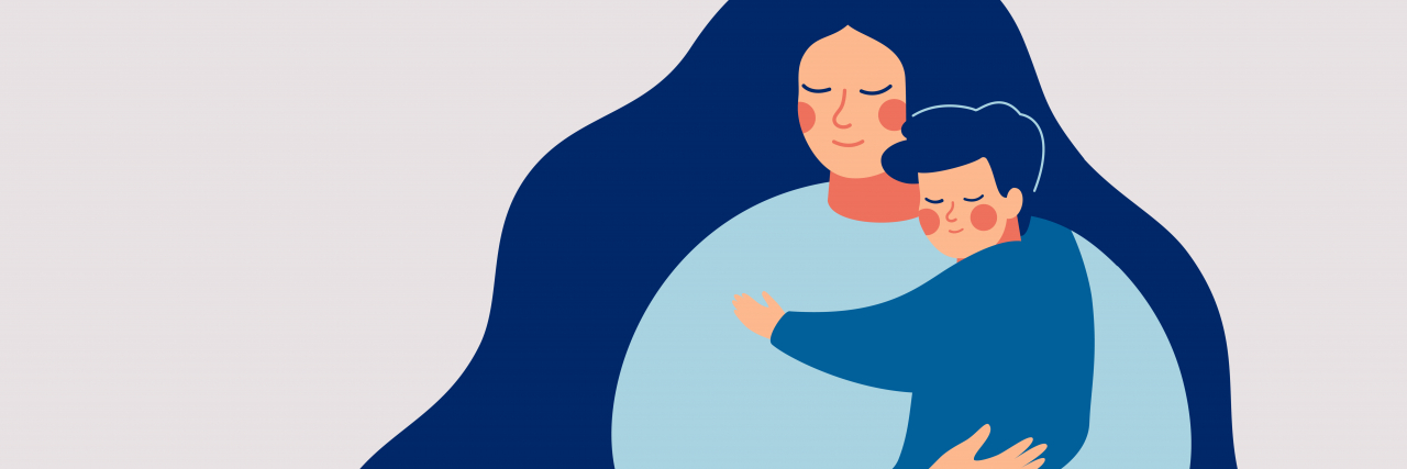 All the Things—Medical Moms are Superheroes Young mother holds her son.