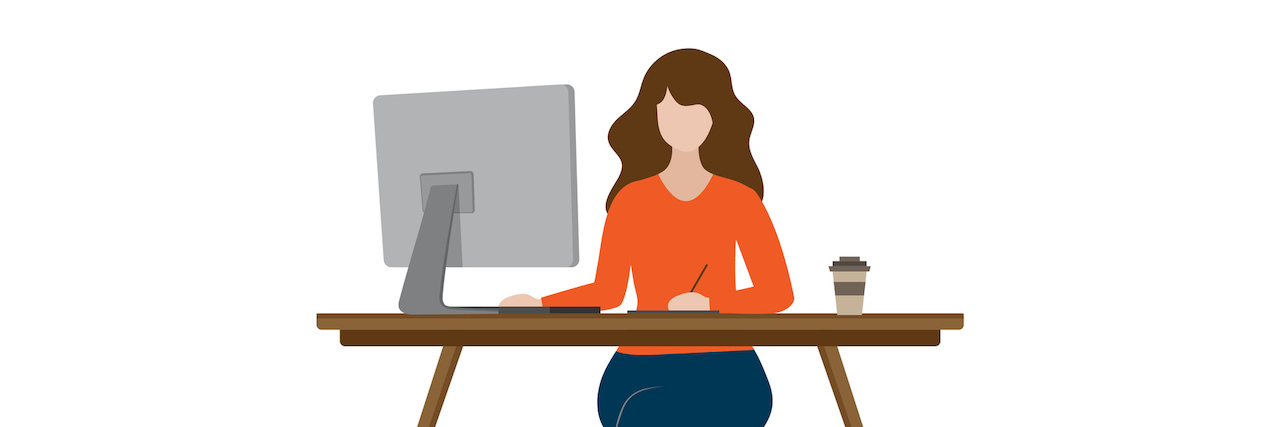 Putting Your Career on Hold When You Have Chronic Illness Illustration of a woman sitting at a desk working on a computer