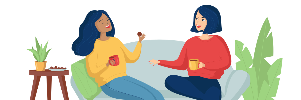 How to Be a Good Friend to Someone With a Chronic Illness Friends sitting on the couch chatting.
