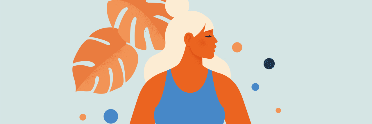 Shifting My Perspective on Chronic Pain and Migraine Woman meditating in nature and leaves.