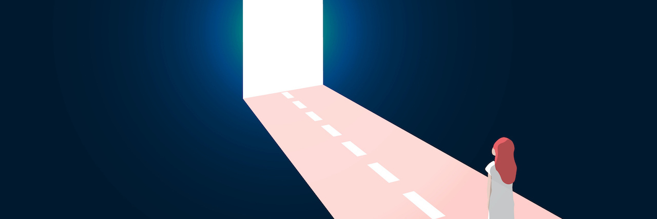 Moving From Undiagnosed to Rare Disease With Episodic Ataxia Illustration of woman on dark path leading to light