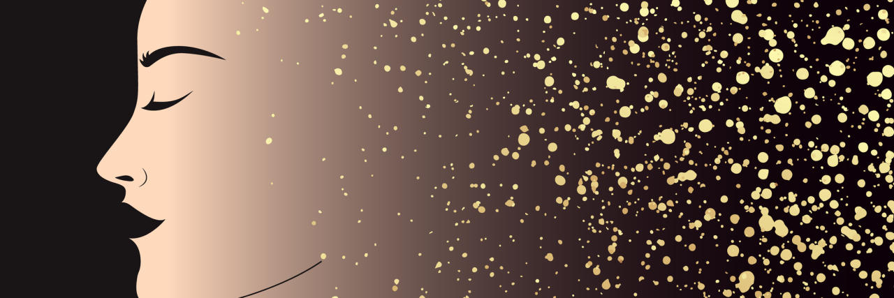 What Recovery Has Looked Like in the 9 Years Since My Suicide Attempt Painting of a side profile of a young woman's face on a black background with gold glitter