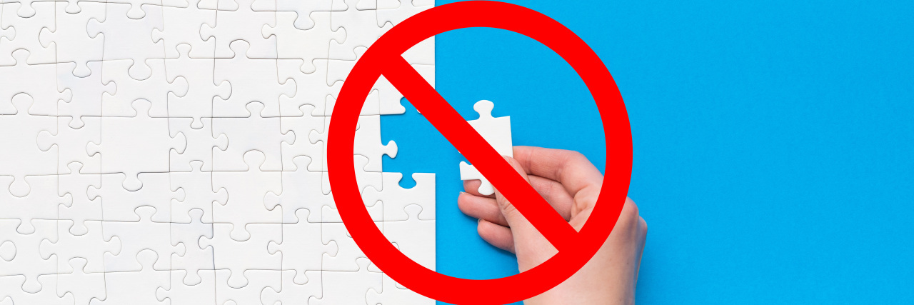 The Problem With the Autism Puzzle Piece Jigsaw puzzle piece with No sign overlay.