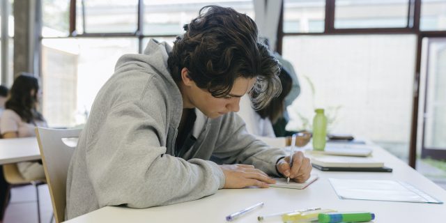 High School Student Concentrating On Written Assignment In Class