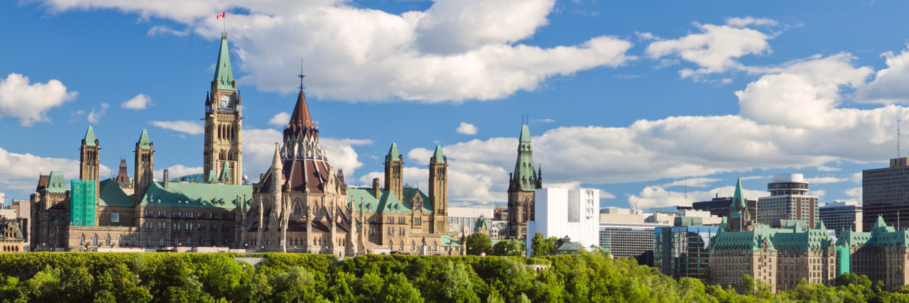 Scenic water view of Parliament Hill Ottawa, Ontario Canada