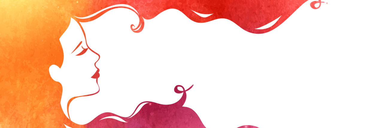 Finding Beauty in Healing My Broken Parts With Complex PTSD Abstract watercolor of a young woman's face looking up with long yellow and pink hair flowing around her