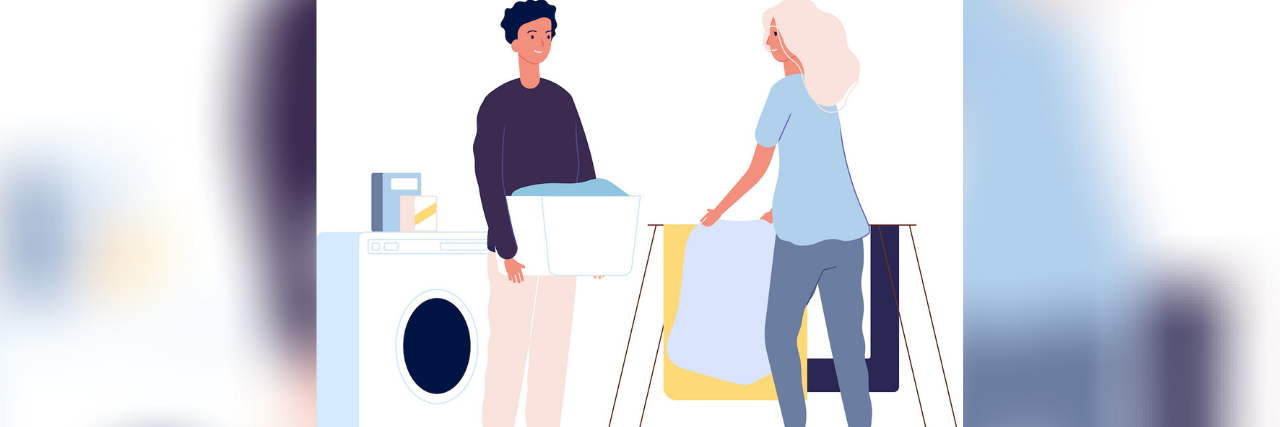 Communicating With Your Family About Chores When You Have Chronic Pain Illustration of couple doing laundry