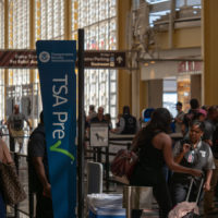 TSA Precheck and Global Entry line at security checkpoint at Reagan National Airport