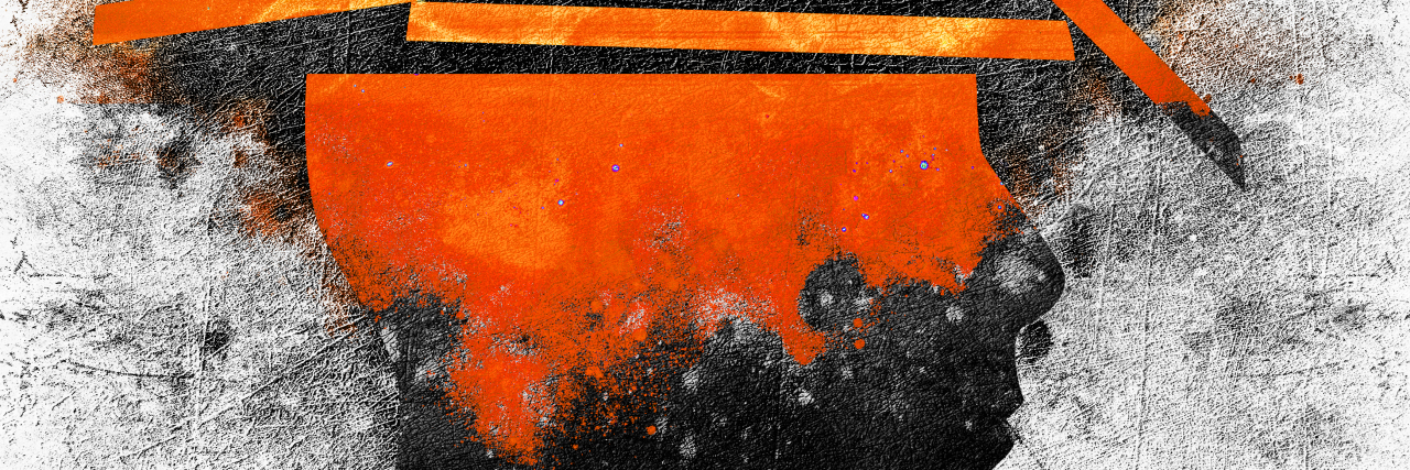 Let’s Talk About Trauma a drawing of a head broken into pieces with the color orange