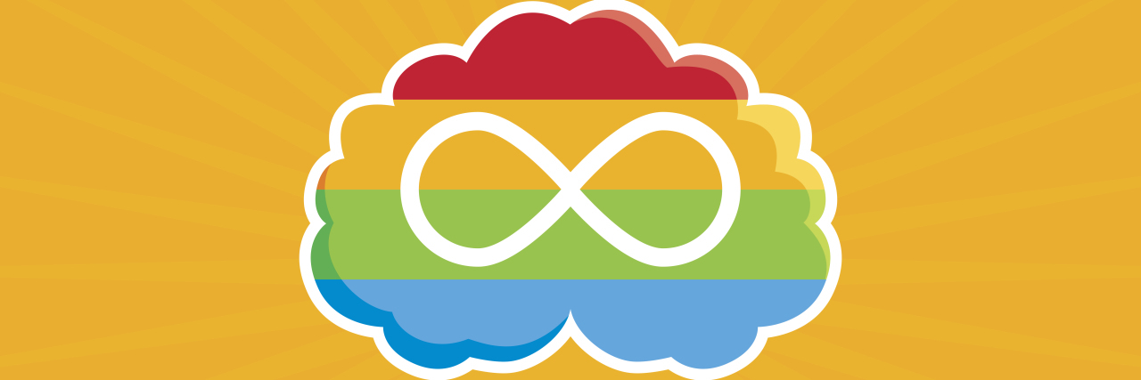 Evolving From Autism Awareness to Acceptance to Pride Autistic Pride graphic featuring rainbow brain with infinity symbol inside.