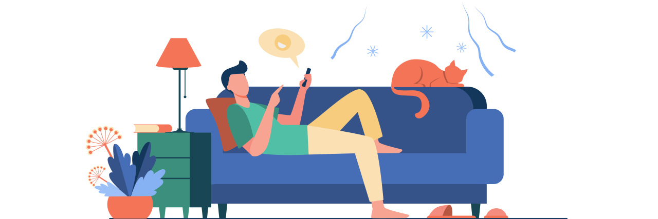 Declaring a 'Day of Low Expectations' in My Life With Chronic Pain Drawing of man relaxing on sofa.