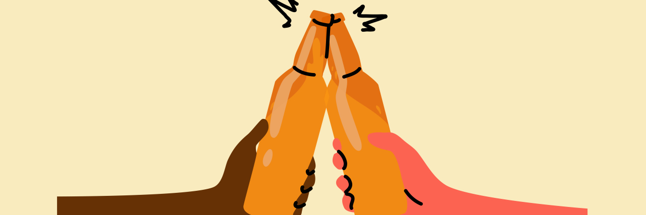We Need to Stop Normalizing Family Alcoholism two people clinking beers together