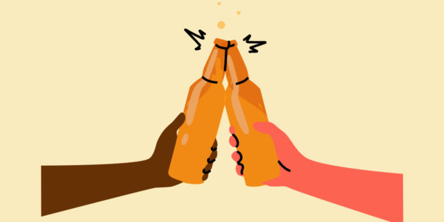 We Need to Stop Normalizing Family Alcoholism two people clinking beers together