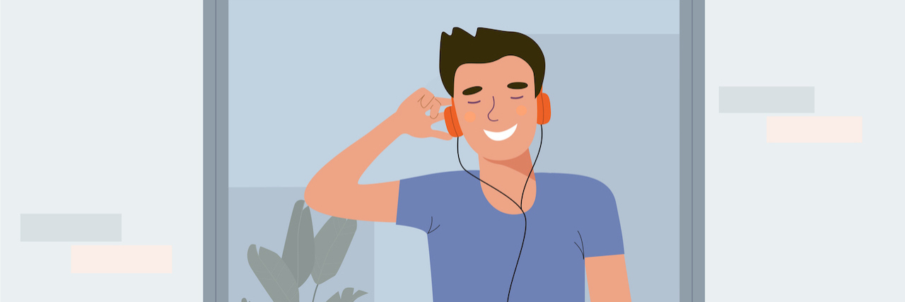 Managing My Mental Health Amidst the Isolation of Quarantine Illustration of man listening to music with headphones in the window