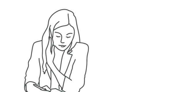 Line drawing of young woman talking on the phone and writing something down.