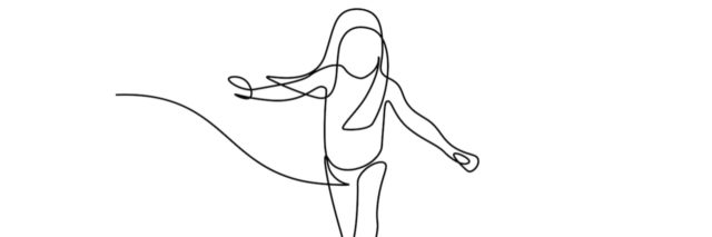 Little girl running in continuous line art drawing style.
