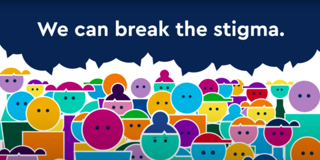 Let's Normalize Talking About Your Emotions and Mental Health  Illustration of sea of different color faces with the words "We can break the stigma"