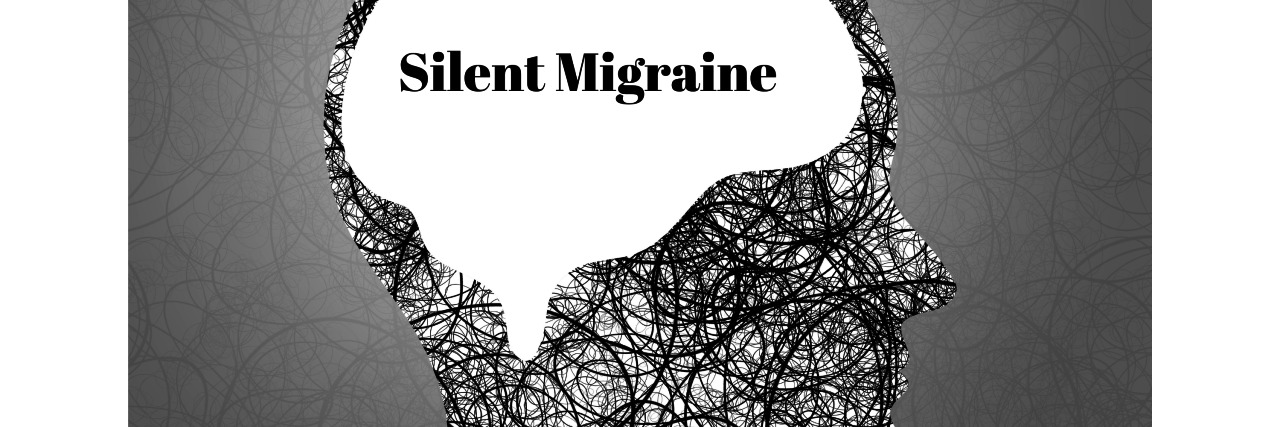 Image of head with "silent migraine" written in the brain area.