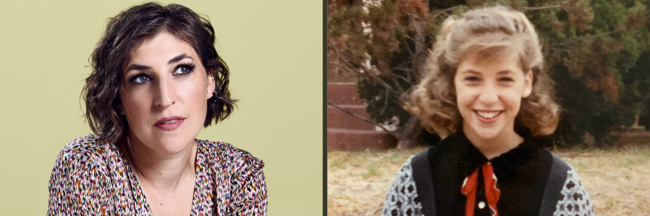 Mayim Bialik: Messages to My Younger Self About Mental Health Mayim Bialik next to a photo of her younger self