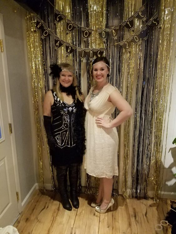 Photo of contributor and her mother wearing flapper dresses at a roaring 20s party