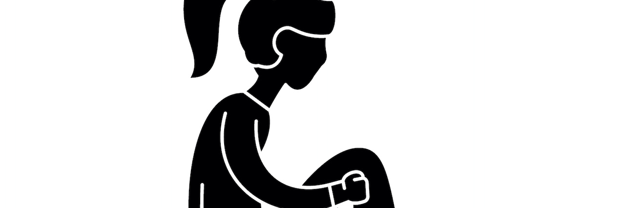 Illustration of woman's silhouette sitting and pulling her knees in towards her