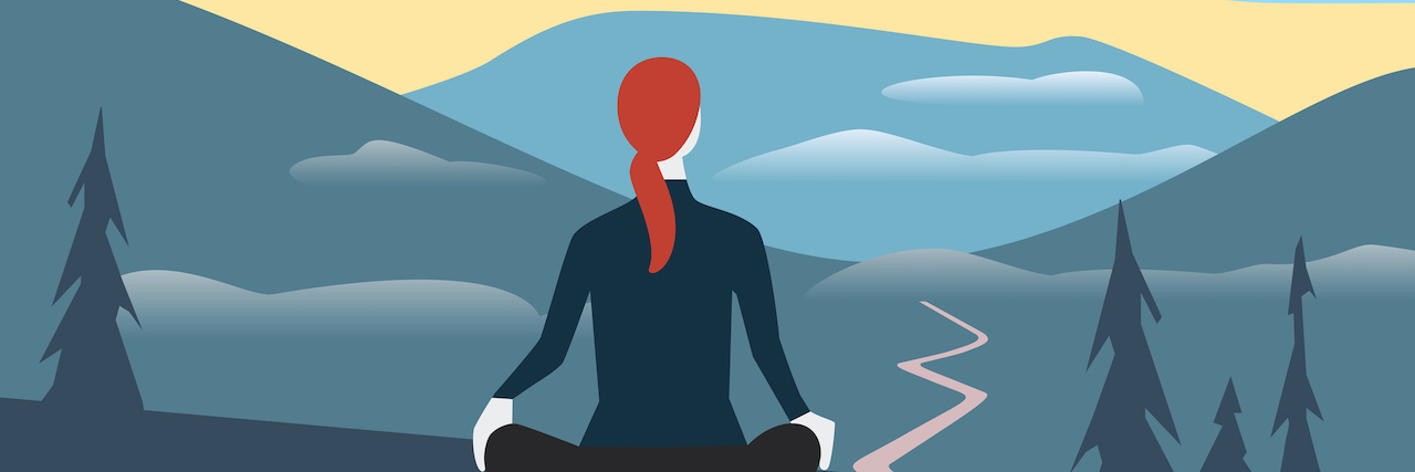 Acknowledging the Challenges of Living With Chronic Illness Illustration of woman sitting outside and looking out over mountains and river