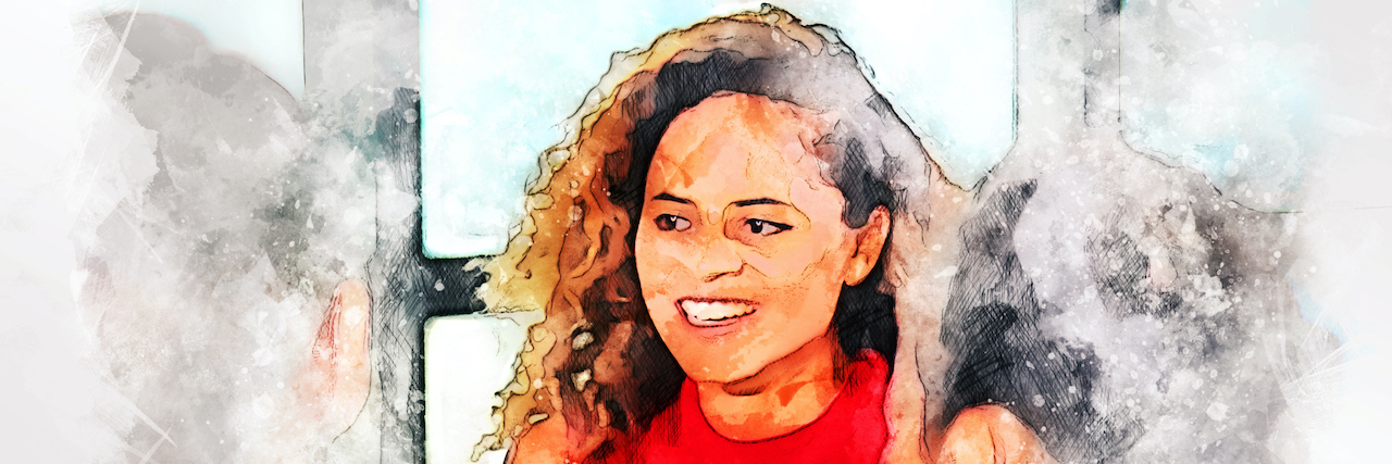 Steps to Take Back Control, Stop Binge Eating and Find Food Freedom Abstract watercolor of woman in red top smiling and looking to the side