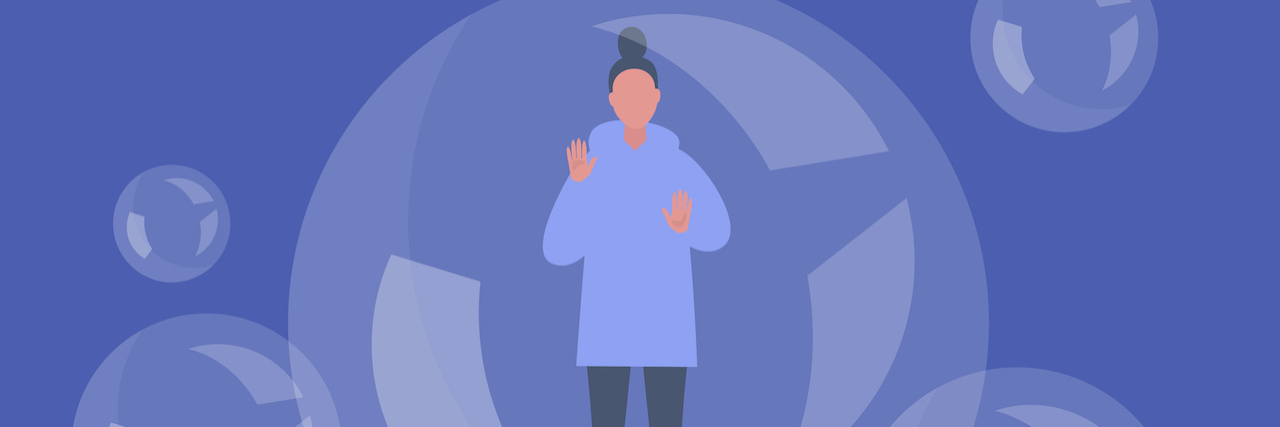 Dealing With Isolation During COVID-19 as a Childhood Abuse Survivor Illustration of woman trapped in bubble