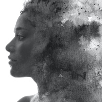 Paintography double exposure of profile of woman's face fading away