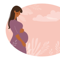 Illustration of pregnant woman with hand on her belly