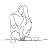Abstract drawing of woman sitting cross-legged on the floor.