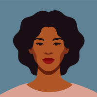 Illustration of Black woman smiling slightly and looking directly ahead