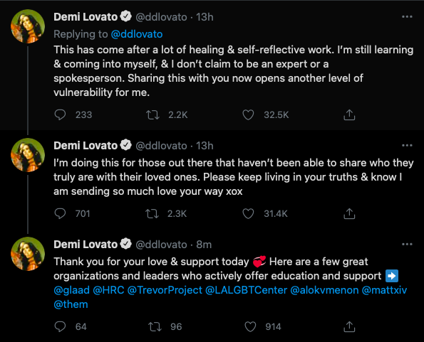 Demi Lovato's coming out tweets