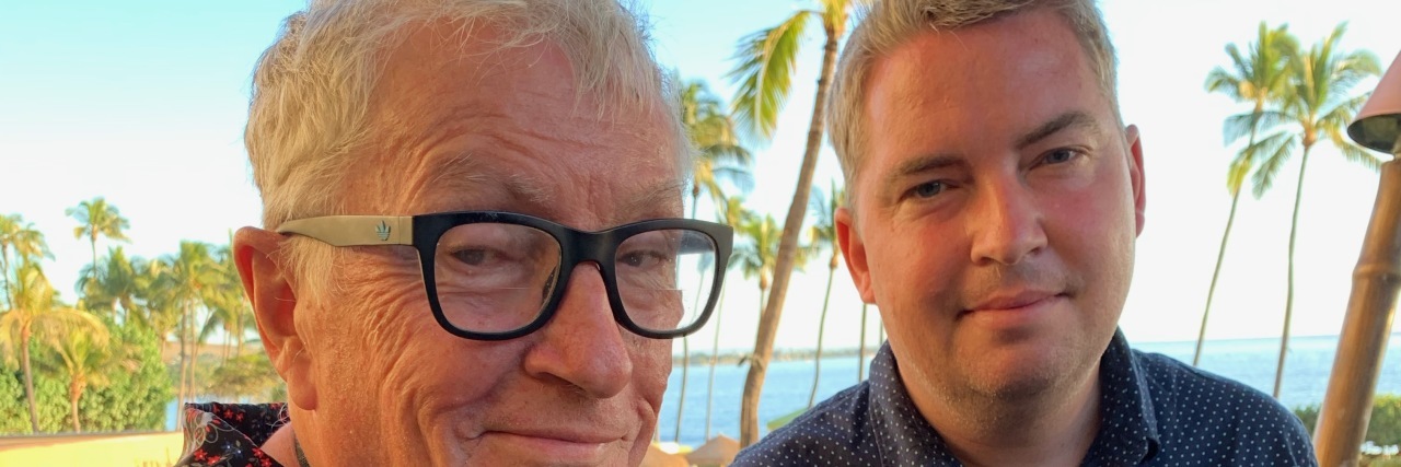 Double Diagnosis: My Dad, Myself, Bipolar Disorder and Father's Day The contributor and his father toasting drinks with palm trees in the background