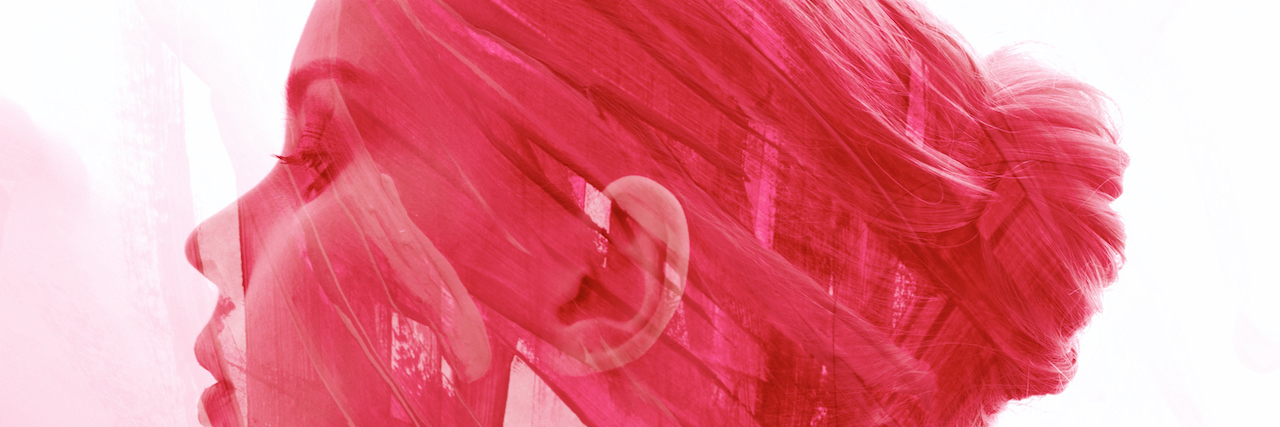 The Mental Health Implications of Being Judged for Your Weight Double exposure profile of woman with red brush strokes painted over