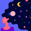 Illustration of woman with hair as dream universe