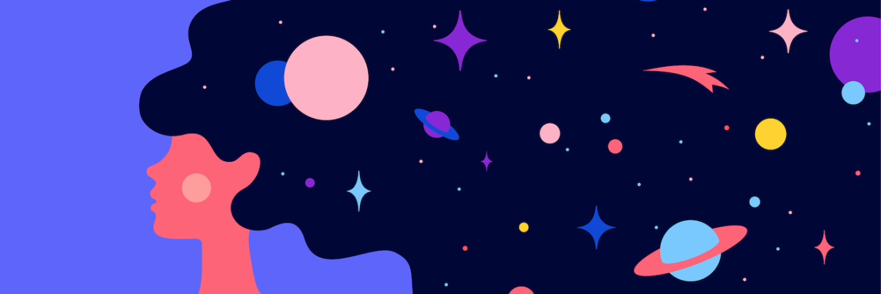 Chronic Illness Stole My Dream of Having a Baby Illustration of woman with hair as dream universe