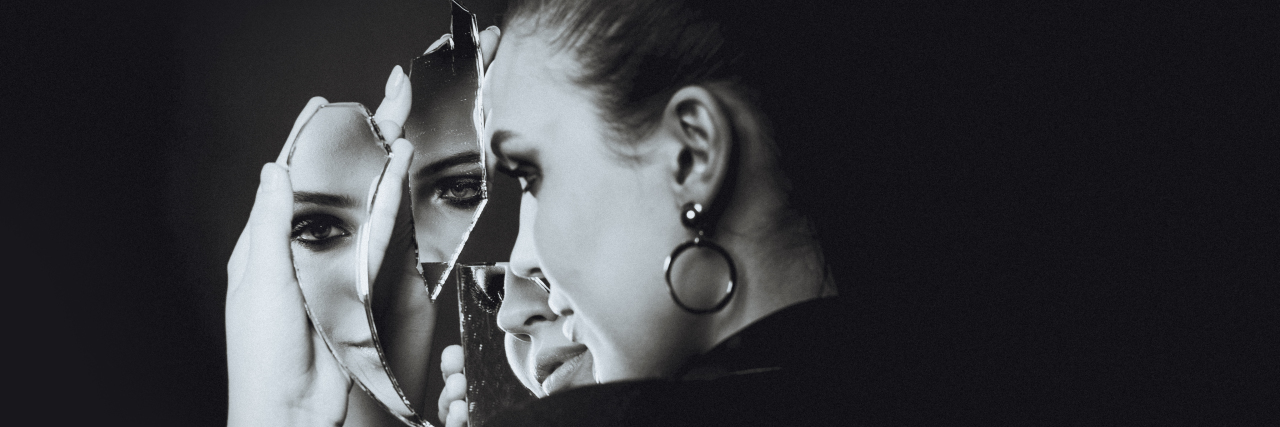 Comparing and Contrasting RSD and C-PTSD Woman looking into broken images on different shards of glass