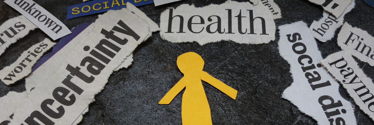 How COVID Has Demonstrated the Danger of Unsolicited Medical Advice Paper person cutout surrounded by coronavirus and economic news headlines.