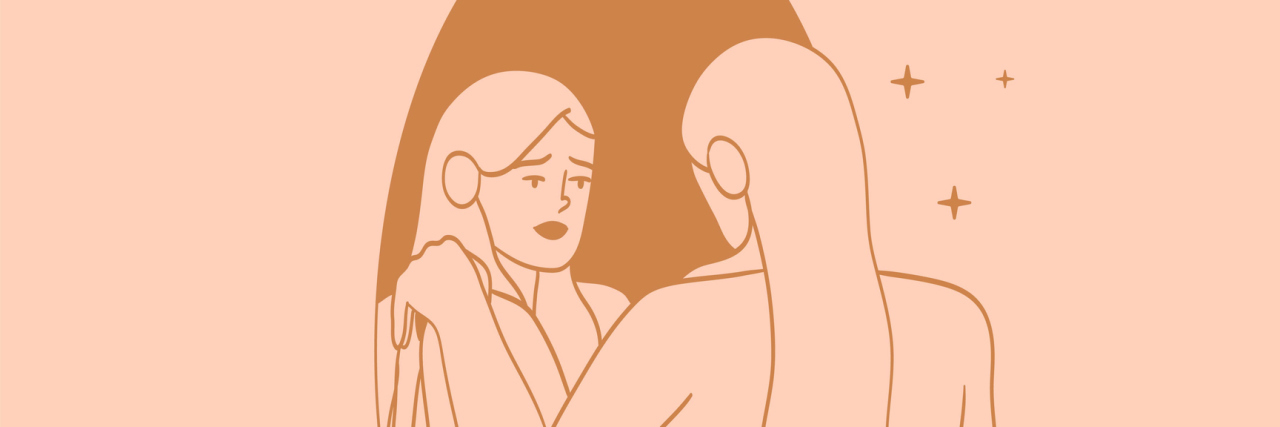 How to 'Show Up' for Yourself and Your Mental Health illustration of a woman looking at her reflection in the mirror