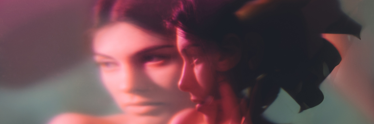 Why I Fear Recovering From My Mental Illnesses Abstract picture of a woman's face blurred, another woman's silhouette, neon red backgrounds